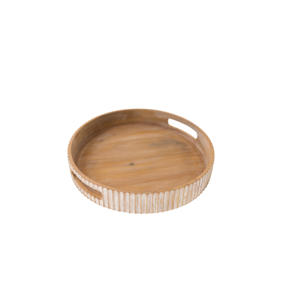 T108 Ribbed Wood Tray w/Handles 10" x 9.75" x 2" PK 6
