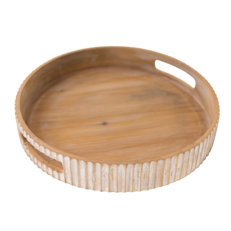 T109 Ribbed Wood Tray w/Handles 12" x 12" x 2" PK 6