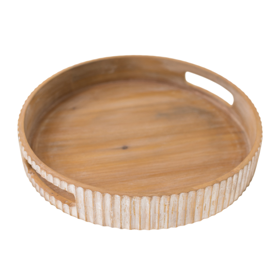 T109 Ribbed Wood Tray w/Handles 12" x 12" x 2" PK 6