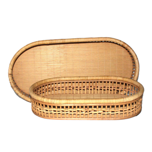 T100 Handwoven Tray (Set of 2) 22" x 10.5" x 2.5" & 16.75" x 8.5" x 2.5"
