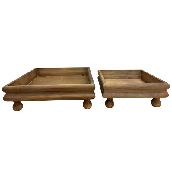 T101 Wooden Tray w/Riser (Set of 2) 9.5" X 9.5" X 4" & 12.5" X 12.5" X 4" x 3" PK 2