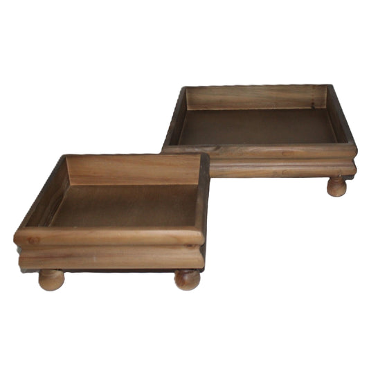 T101 Wooden Tray w/Riser (Set of 2) 8" x 8" x 3" & 11.5" x 11.5" x 3"