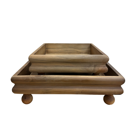 T101 Wooden Tray w/Riser (Set of 2) 9.5" X 9.5" X 4" & 12.5" X 12.5" X 4" x 3" PK 2