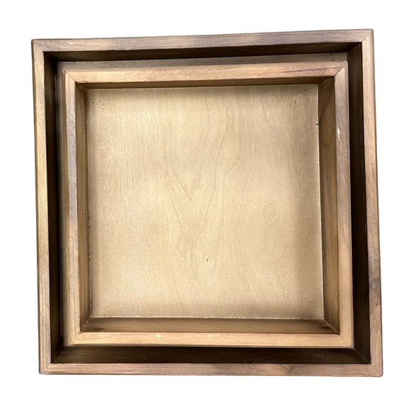 T101 Wooden Tray w/Riser (Set of 2) 9.5" X 9.5" X 4" & 12.5" X 12.5" X 4" x 3" PK 2