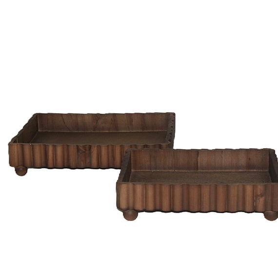 T104 Rectangular Wooden Trays w/legs (Set of 2) 15" x 10.5" x 2.75" & 12.75" x 8.5" x 2.75"