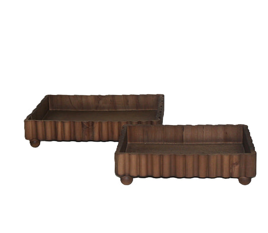 T104 Rectangular Wooden Trays w/legs (Set of 2) 15" x 10.5" x 2.75" & 12.75" x 8.5" x 2.75"