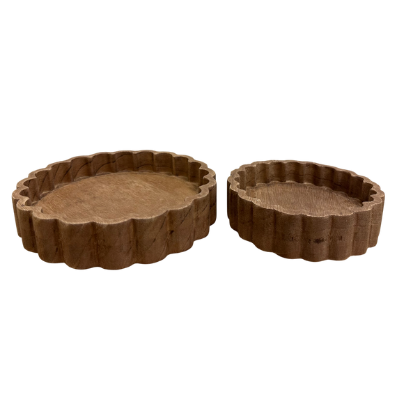 T105 Scalloped Wood Tray 6" x 6" x 1.75" PK 4