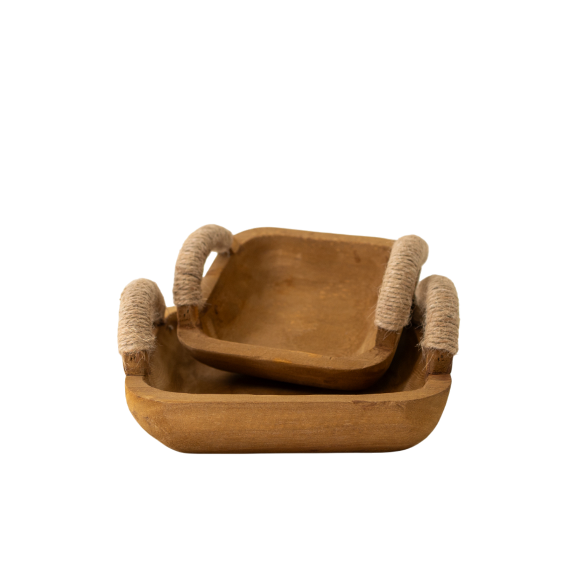 T107 Rectangular Wooden Trays w/Handles (Set of 2) 6.25" x 6" x 3" & 9" x 8" x 3.75" PK 4
