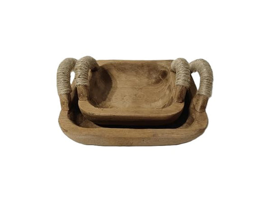Rectangular Wooden Trays w/Handles Set of 2