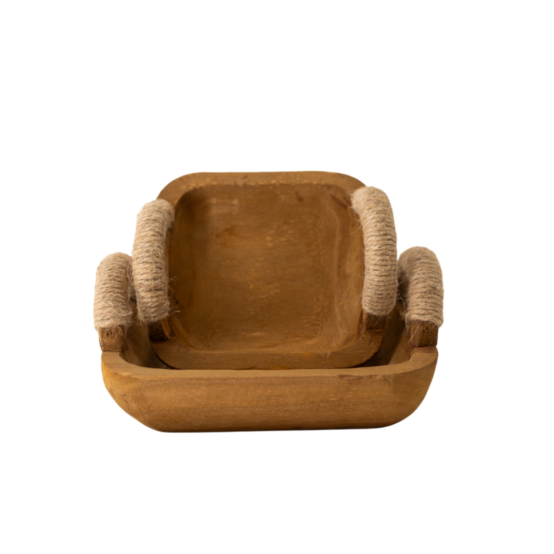 T107 Rectangular Wooden Trays w/Handles (Set of 2) 6.25" x 6" x 3" & 9" x 8" x 3.75" PK 4
