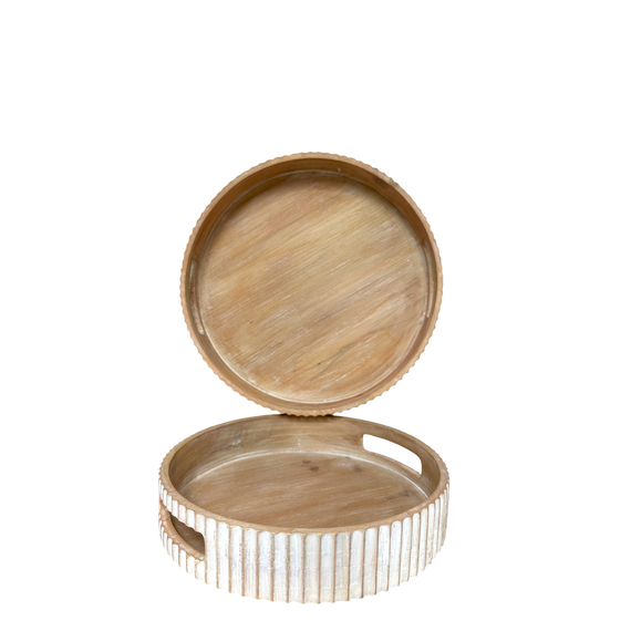 T108 Ribbed Wood Tray w/Handles 10" x 9.75" x 2" PK 6
