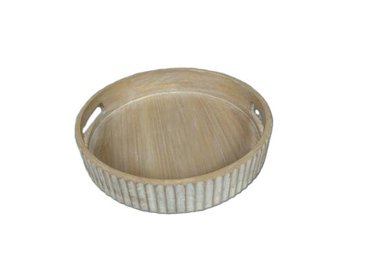 Ribbed Wood Tray w/Handles 10"x 10" x 2"