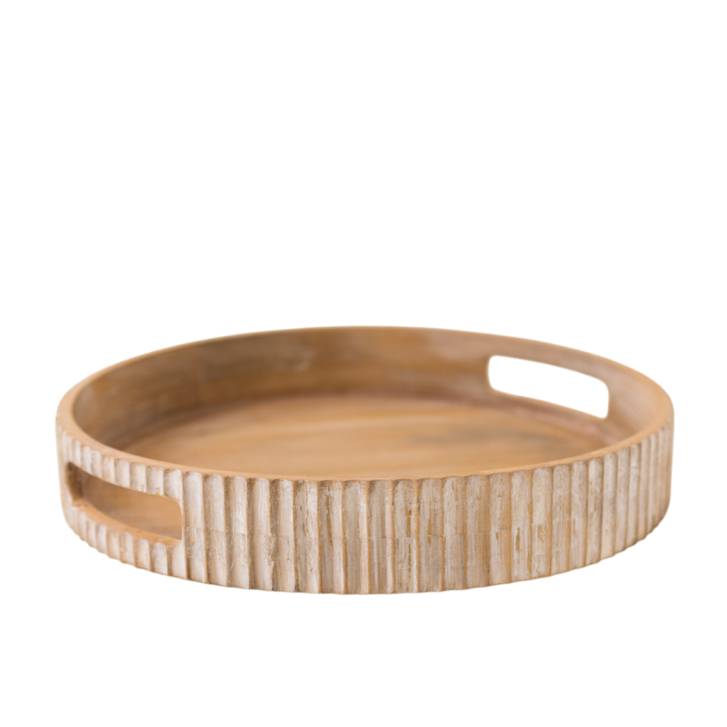 T109 Ribbed Wood Tray w/Handles 12" x 12" x 2" PK 6