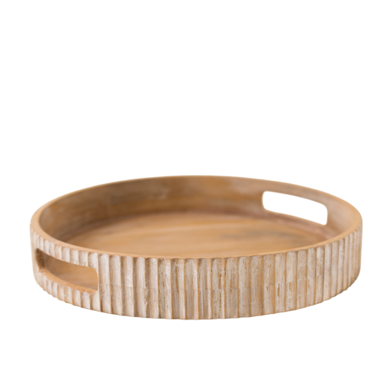 T109 Ribbed Wood Tray w/Handles 12" x 12" x 2" PK 6