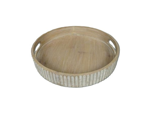 Ribbed Wood Tray w/Handles 12" x 12" x 2"