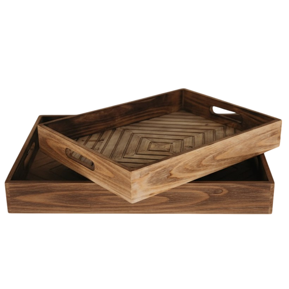 T110 Patterned Tray (Set of 2) 16" x 11.5" x 2.5" & 18" x 13.5" x 2.75" PK 2