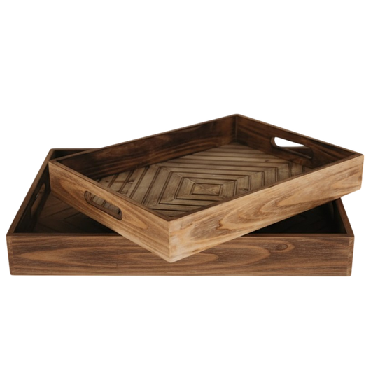 T110 Patterned Tray (Set of 2) 16" x 11.5" x 2.5" & 18" x 13.5" x 2.75" PK 2