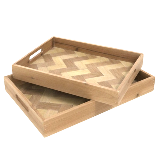 T111 Rectangular Wooden Trays (Set of 2) 15" x 10.75" x 1" & 17" x 12.5" x 1.5" PK 2