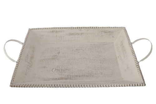 Wood Tray w/Handles- White Wash