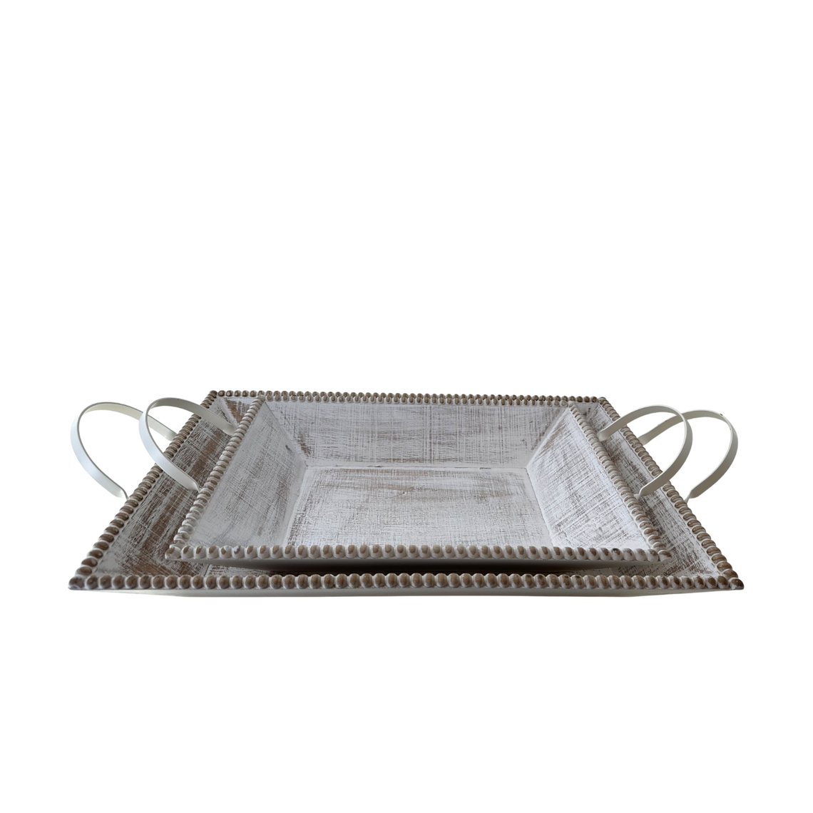 T112 Wood Tray w/Handles- White Wash 20.5" x 11.75" x 5" PK 2