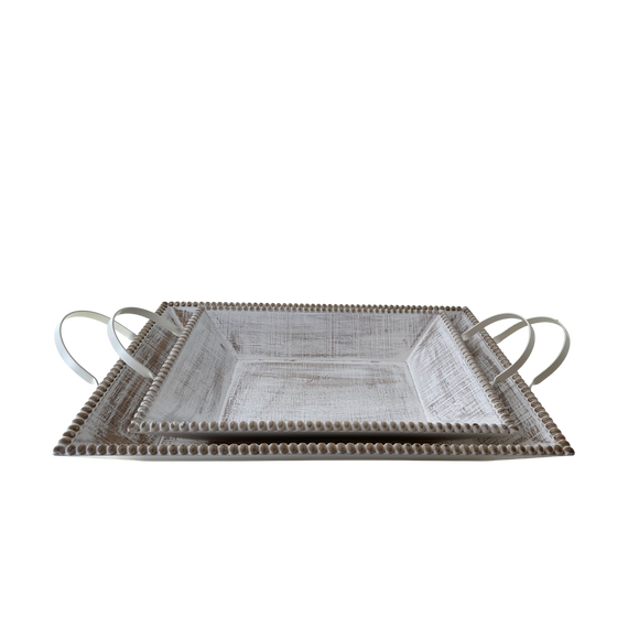 T112 Wood Tray w/Handles- White Wash 20.5" x 11.75" x 5" PK 2