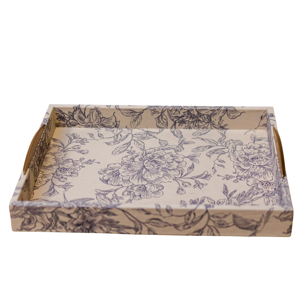 T113 Fabric Wrapped Tray - Cream/Blue 15.25" x 12" x 2.75" PK 2