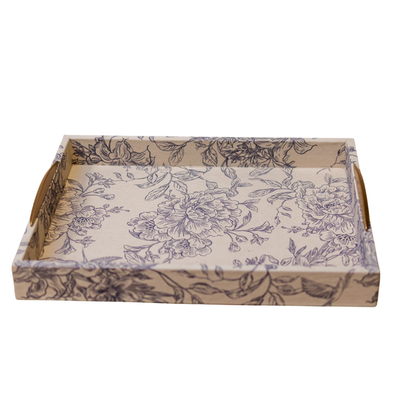 T113 Fabric Wrapped Tray - Cream/Blue 15.25" x 12" x 2.75" PK 2