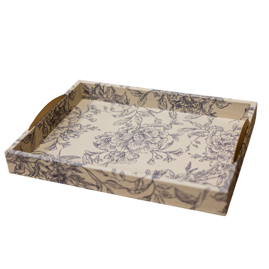 T113 Fabric Wrapped Tray - Cream/Blue 15.25" x 12" x 2.75" PK 2