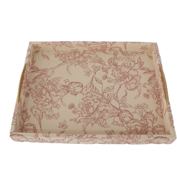 T114 Fabric Wrapped Tray - Cream/Red 17.75" x 13.75" x 2.5"