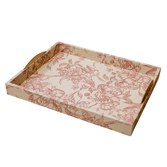 T114 Fabric Wrapped Tray - Cream/Red 18" x 14" x 2" PK 2