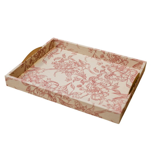 T114 Fabric Wrapped Tray - Cream/Red 18" x 14" x 2" PK 2