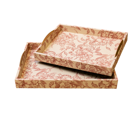 T116 Fabric Wood Trays - (Set of 2) 15.75" X 12" X 2.5" & 17.75" X 13.75" X 2.5" PK 2