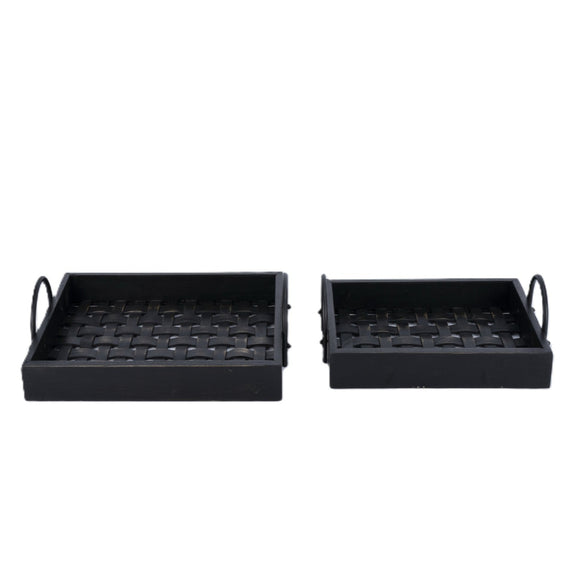 Wooden Tray - Black Set of 2