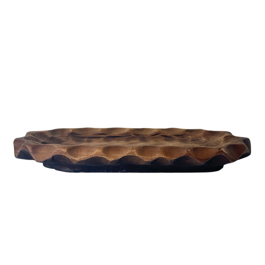 T124 Wood Scalloped Dough Bowl - Brown 14.5" x 6.75" x 1.75" PK 2