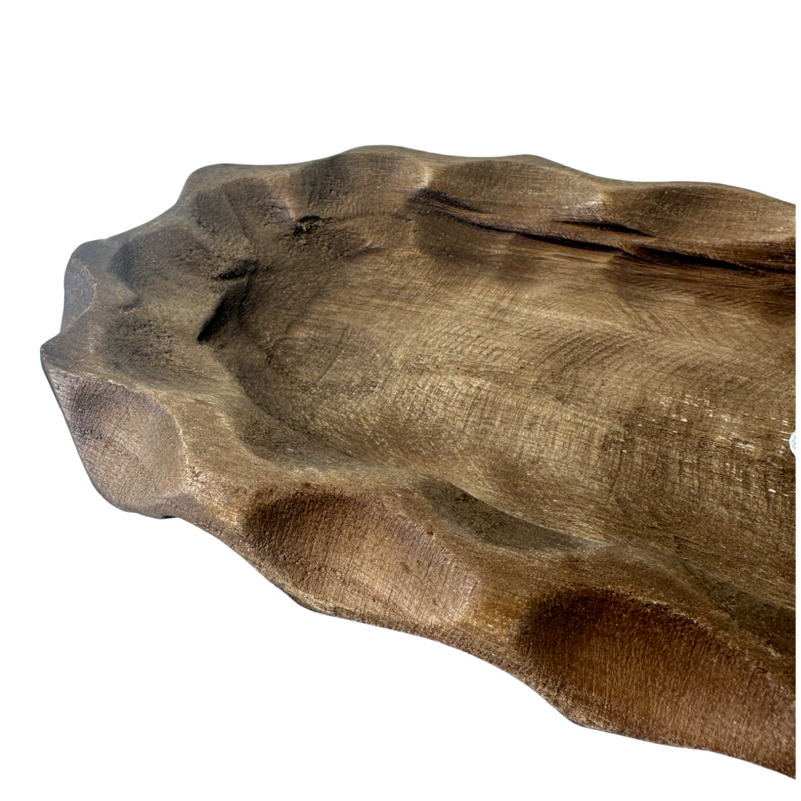 T124 Wood Scalloped Dough Bowl - Brown 14.5" x 6.75" x 1.75" PK 2