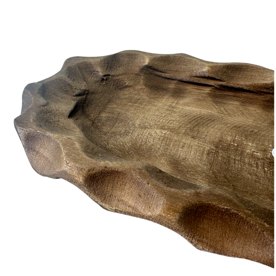 T124 Wood Scalloped Dough Bowl - Brown 14.5" x 6.75" x 1.75" PK 2