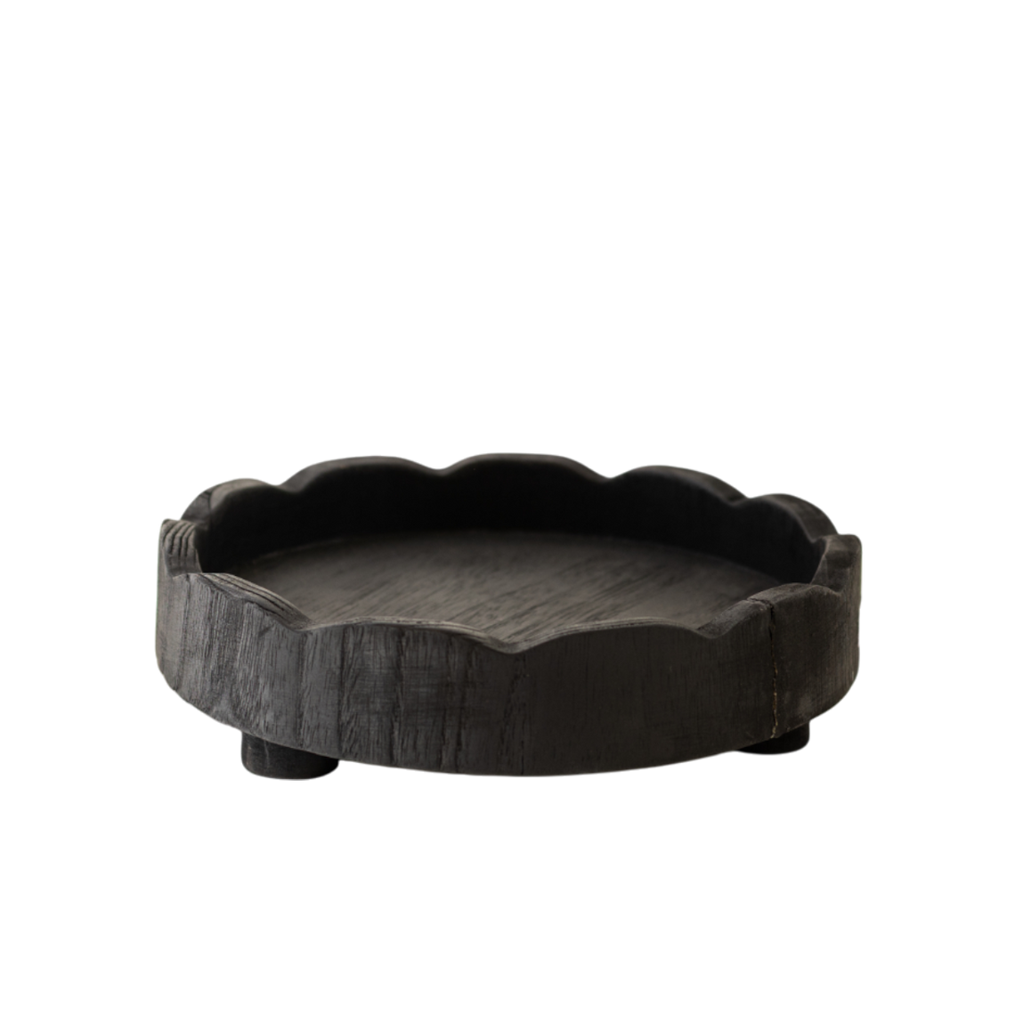 T128 Wood Scallop Tray w/Legs - Black 11.5" x 11.5" x 3.75" PK 2