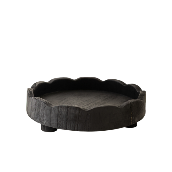T128 Wood Scallop Tray w/Legs - Black 11.5" x 11.5" x 3.75" PK 2