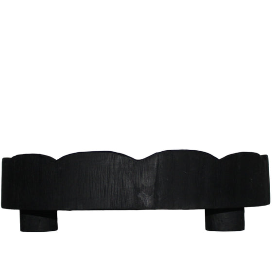 T128 Wood Scallop Tray w/Legs - Black 20" x 13.25" x 13.25"