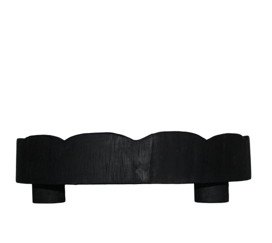 T128 Wood Scallop Tray w/Legs - Black 20" x 13.25" x 13.25"