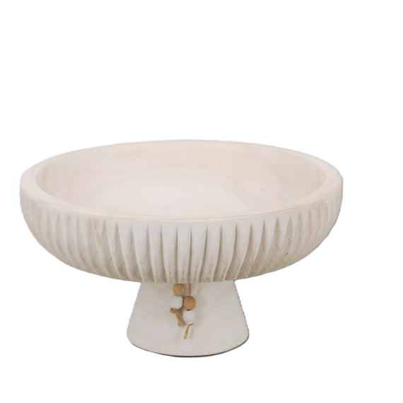 Wooden Ribbed Pedestal Tray - White