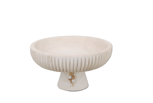 Wooden Ribbed Pedestal Tray - White