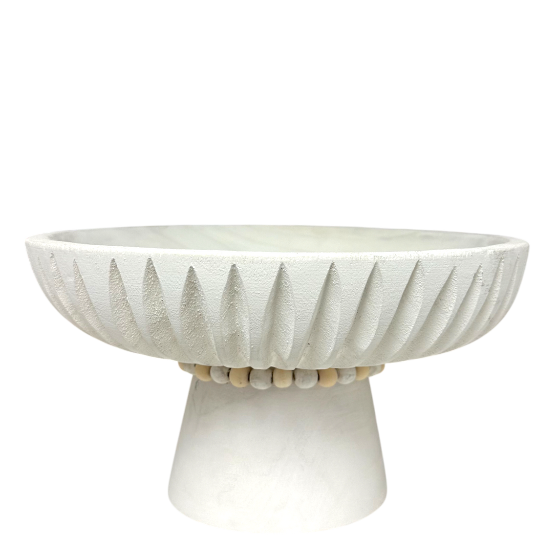 T129 Wood Ribbed Pedestal Tray - White 11.25" x 11.25" x 6" PK 2