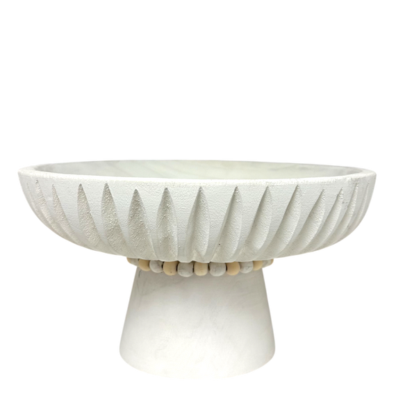 T129 Wood Ribbed Pedestal Tray - White 11.25" x 11.25" x 6" PK 2