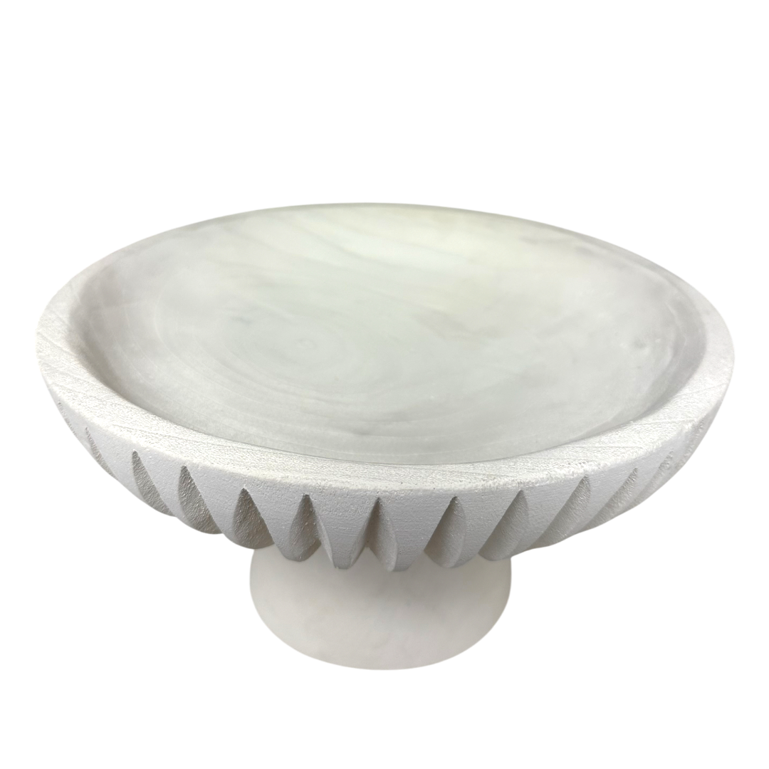 T129 Wood Ribbed Pedestal Tray - White 11.25" x 11.25" x 6" PK 2
