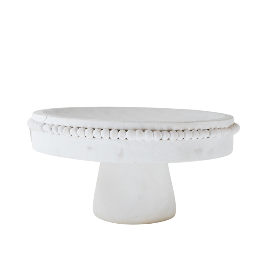 T130 Wood Beaded Pedestal Tray - White 12.25" x 12.5" x 6.5" PK 2