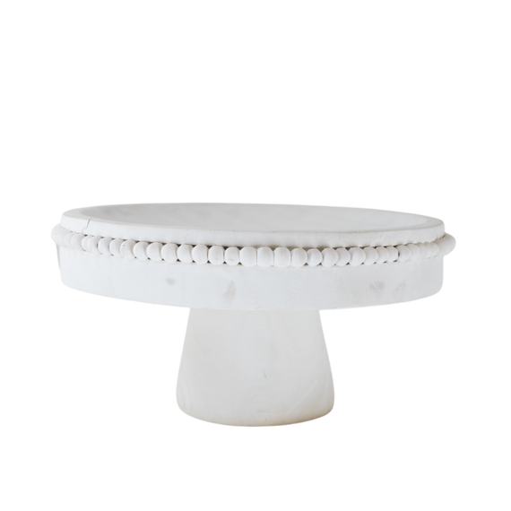 T130 Wood Beaded Pedestal Tray - White 12.25" x 12.5" x 6.5" PK 2
