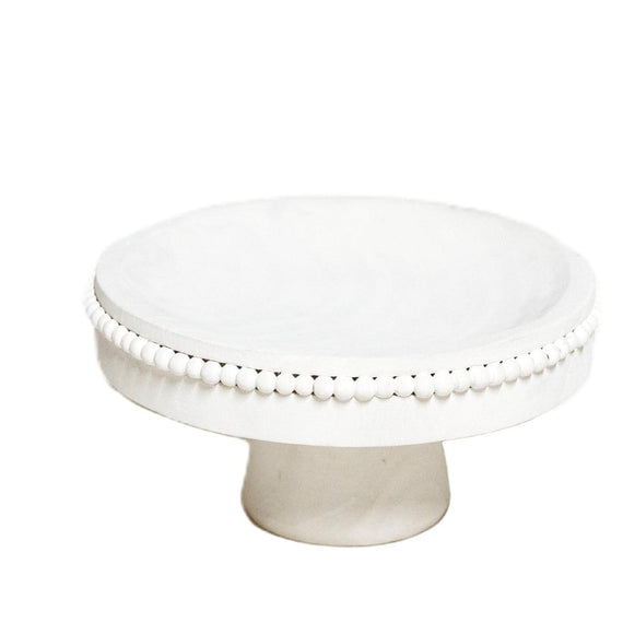 T130 Wood Beaded Pedestal Tray - White 22" x 13.25" x 19.75"