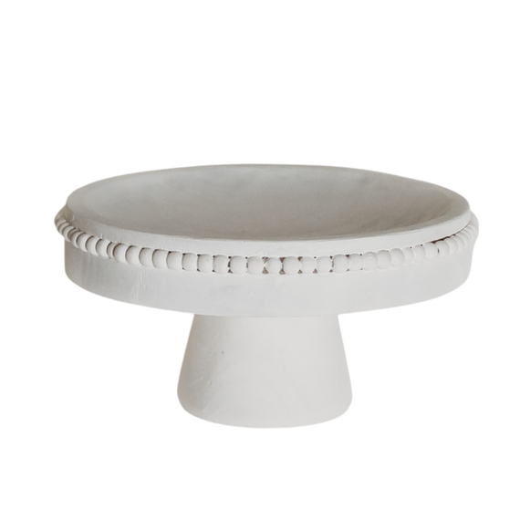 T130 Wood Beaded Pedestal Tray - White 12.25" x 12.5" x 6.5" PK 2