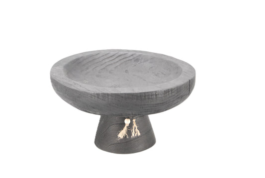 Wooden Pedestal Tray w/Beads - Black